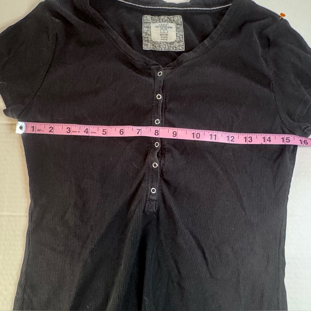 H&M L.O.G.G. Black Ribbed Short Sleeve Henley Tee – Size L - Picture 5 of 8